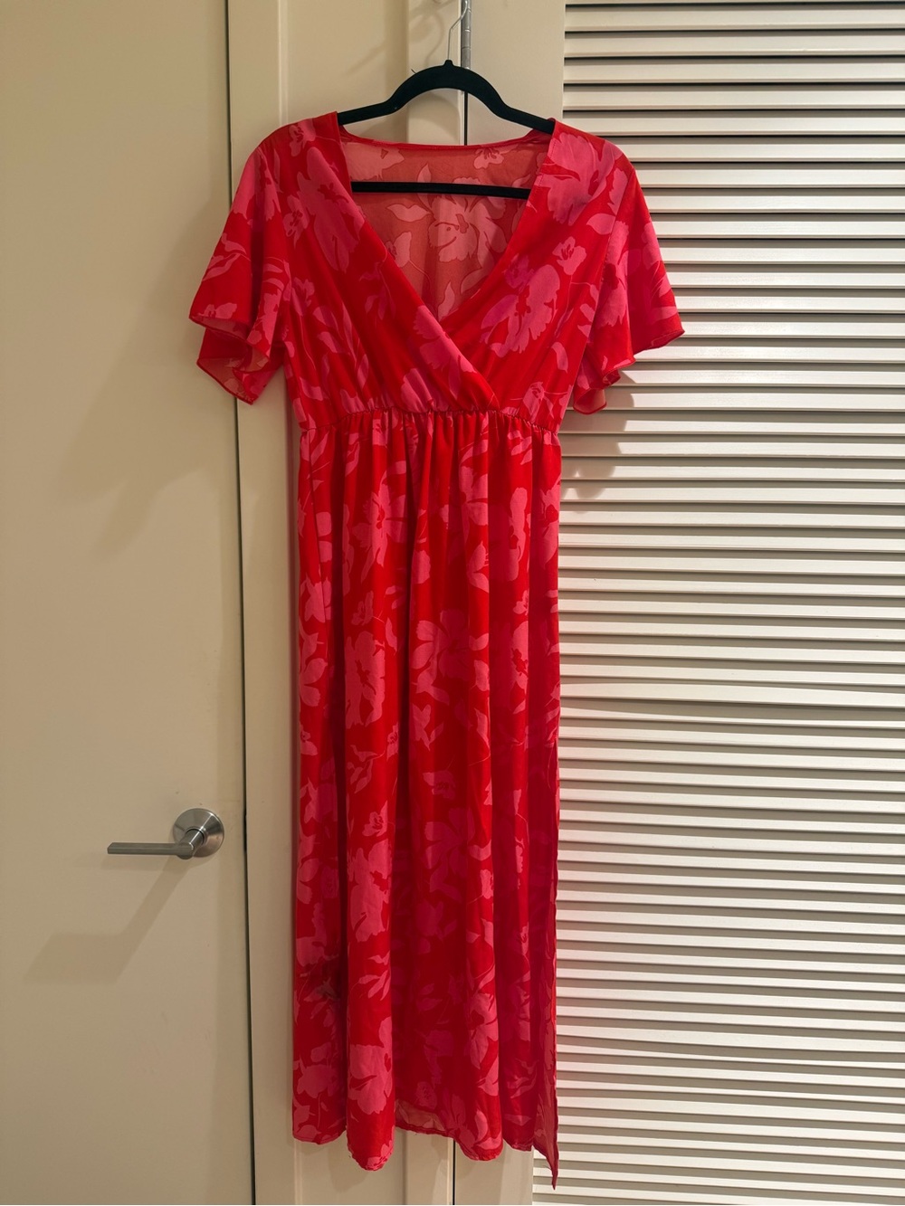 SHEIN Red Pink Floral Maxi Dress